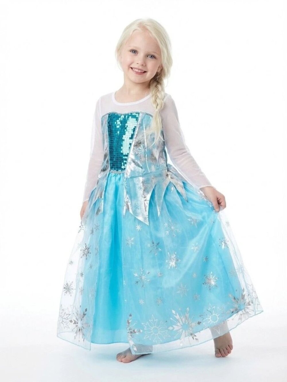 Girls Elsa Inspired Blue Snowflake Princess Dress Party Costume (Size 4)